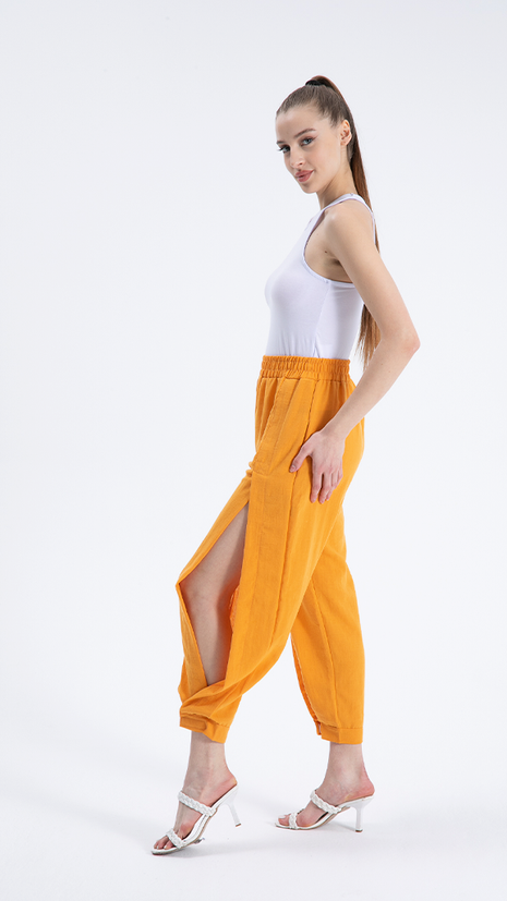 Pantalon Sarouel Aéré à Fentes Latérales - Orange