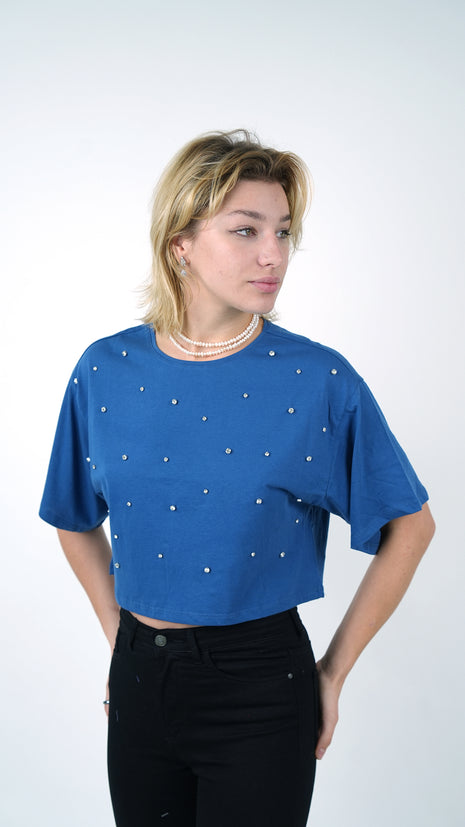 T-shirt Cropped Bleu Perlé