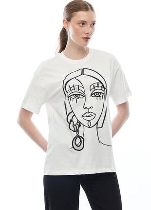 T-shirt Blanc Visage Abstrait