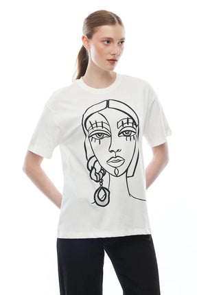 T-shirt Blanc Visage Abstrait