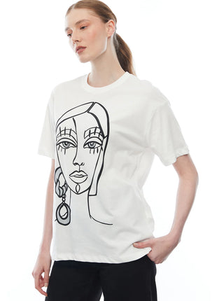 T-shirt Blanc Visage Abstrait