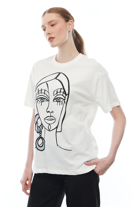 T-shirt Blanc Visage Abstrait