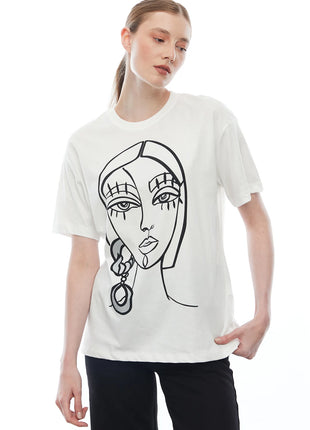 T-shirt Blanc Visage Abstrait