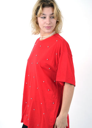 T-Shirt Oversize Rouge Perlé