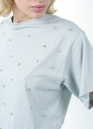 T-shirt Cropped Gris Clair Perlé