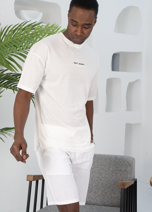 T-Shirt en Maille Texturée Blanc