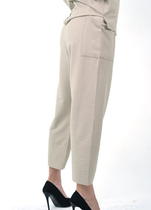 Pantalon Texturé Beige à Taille Nouée