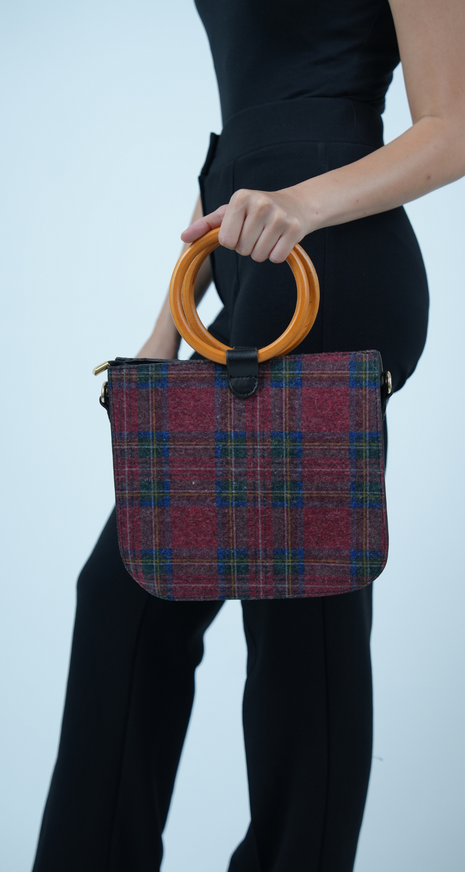 Sac à Main en Tweed à Motif Tartan