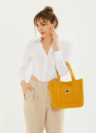 Sac Fourre-Tout En Toile Jaune Avec Poche Avant