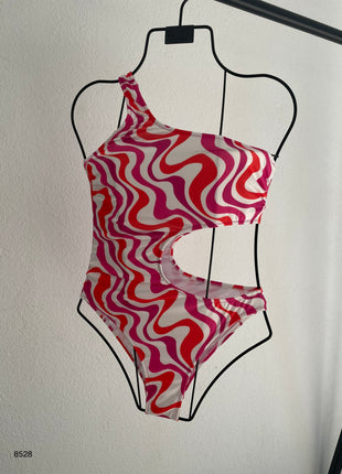 Maillot de Bain Asymétrique à Motifs Ondulés