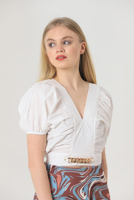 Blouse Blanche Chic à Manches Puff