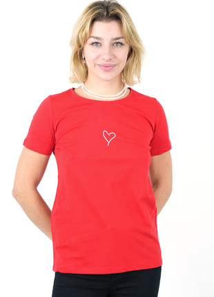 T-Shirt Coton Rouge avec Motif Cœur