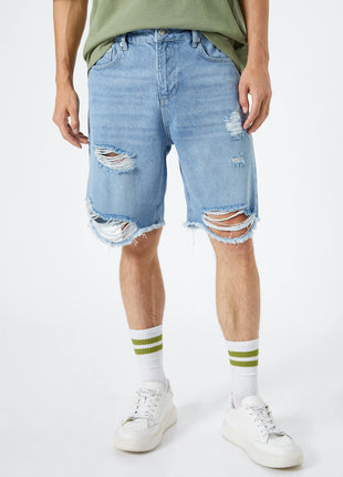 Short en Jean Déchiré pour Homme