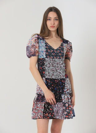 Robe Patchwork Multicolore à Volants