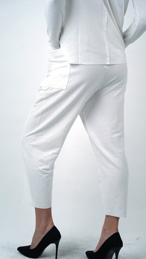 Pantalon Texturé Blanc à Taille Nouée