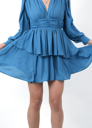 Robe Portefeuille Volantée Bleu