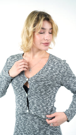 Cardigan Tricoté Gris Moucheté - Haut seulement