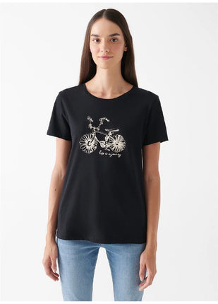 T-shirt Noir Avec Imprimé Vélo Pour Femme