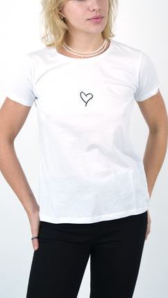 T-Shirt Coton Blanc avec Motif Cœur