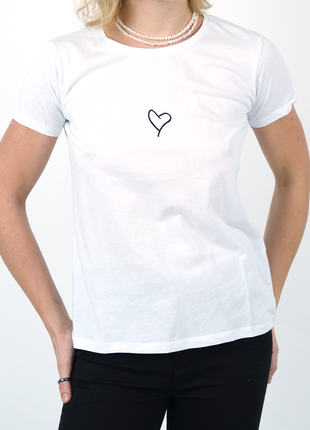 T-Shirt Coton Blanc avec Motif Cœur