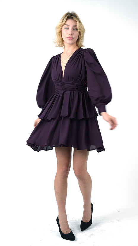 Robe Portefeuille Volantée Aubergine