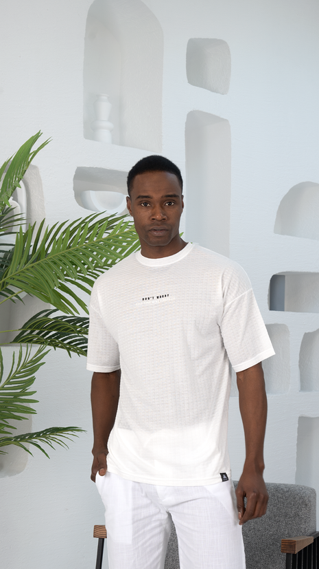 T-Shirt en Maille Texturée Blanc