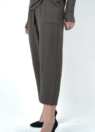 Pantalon Texturé Taupe à Taille Nouée