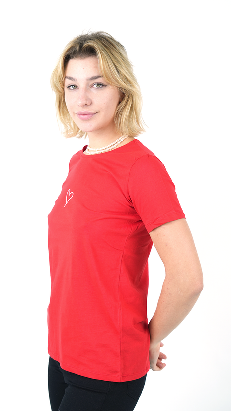 T-Shirt Coton Rouge avec Motif Cœur