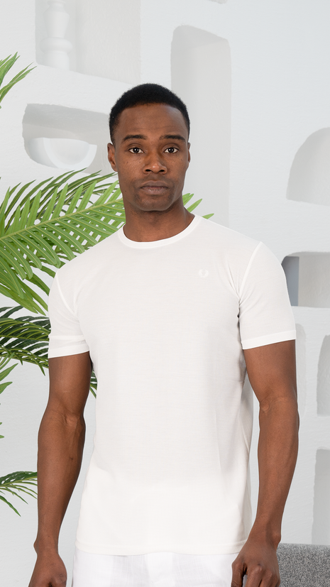T-Shirt Blanc en Maille Texturée pour Homme