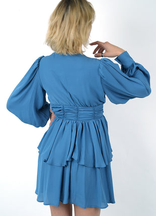 Robe Portefeuille Volantée Bleu