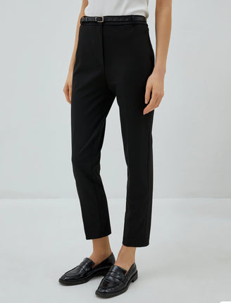 Pantalon Noir Classique avec Ceinture pour Femme