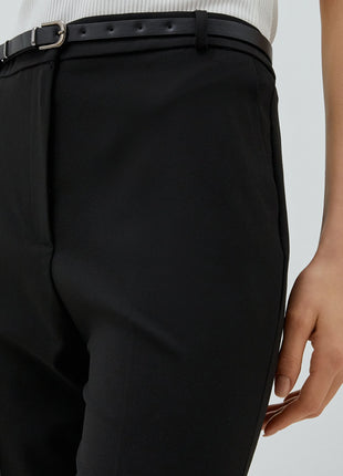 Pantalon Noir Classique avec Ceinture pour Femme