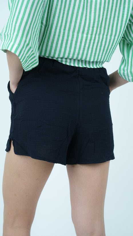 Short Décontracté Noir à Taille Élastique