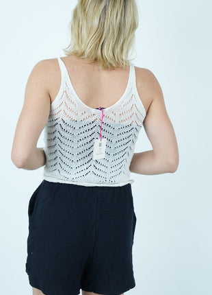 Top blanc en Crochet à Motifs Géométriques