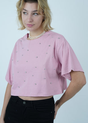 T-shirt Cropped Rose Perlé