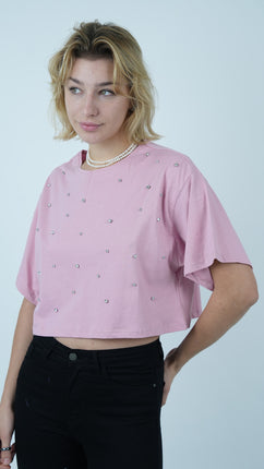 T-shirt Cropped Rose Perlé