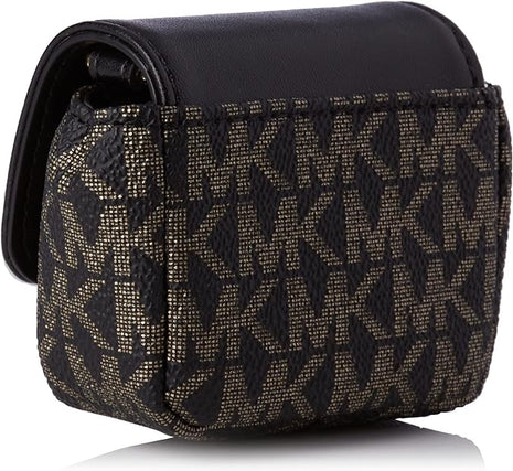 Porte-clés Michael Kors en cuir noir avec chaîne dorée