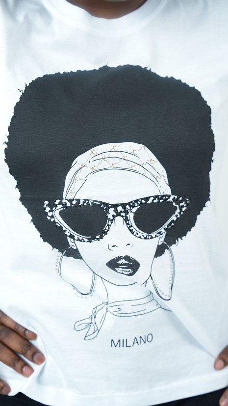 T-shirt Blanc Illustration Afro