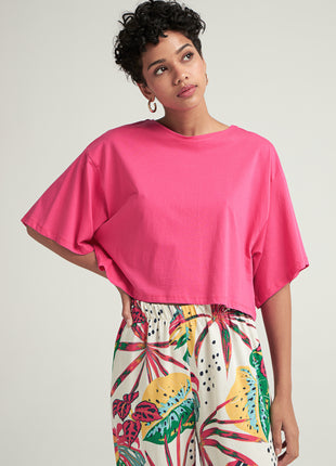 T-shirt Court Oversize Rose Vibrant