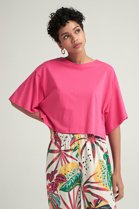 T-shirt Court Oversize Rose Vibrant