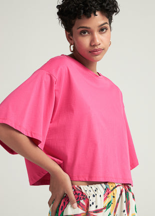 T-shirt Court Oversize Rose Vibrant