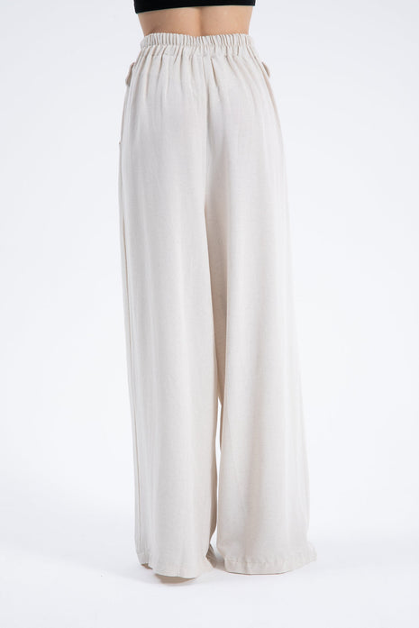 Pantalon Palazzo en Lin - Beige