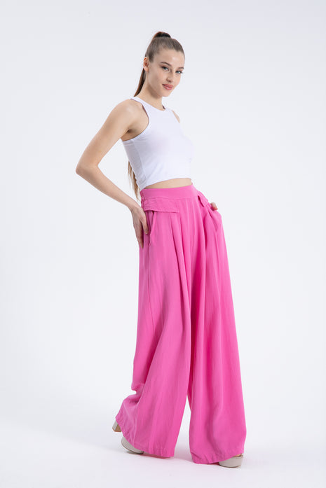 Pantalon Palazzo en Lin - Rose