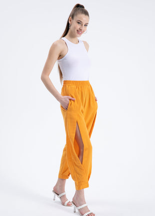 Pantalon Sarouel Aéré à Fentes Latérales - Orange
