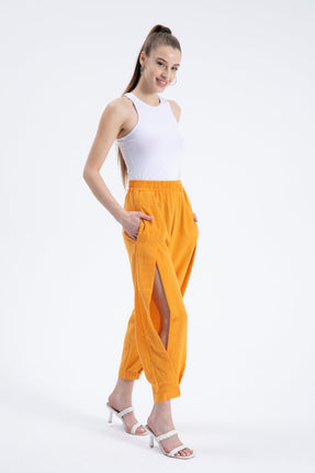 Pantalon Sarouel Aéré à Fentes Latérales - Orange