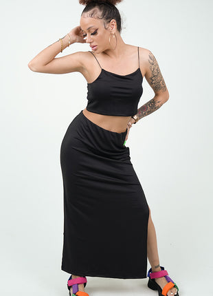 Ensemble Crop Top et Jupe Maxi Noir