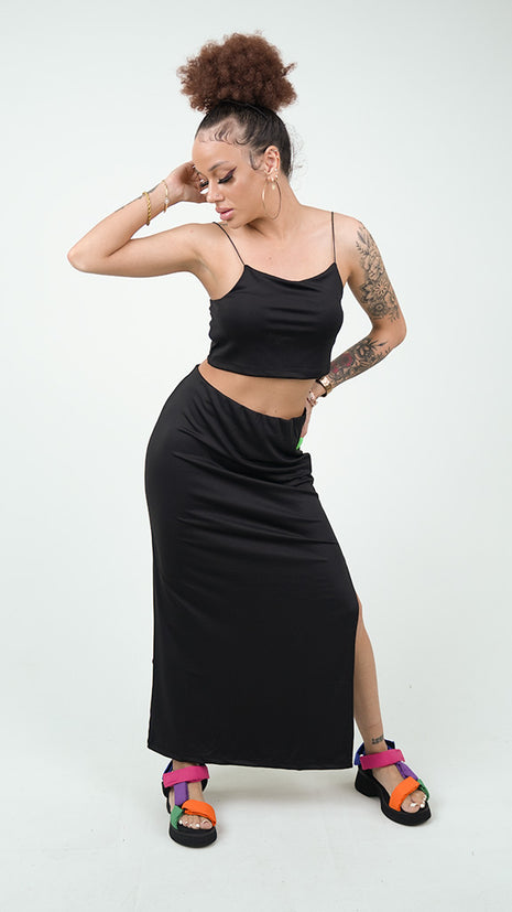 Ensemble Crop Top et Jupe Maxi Noir