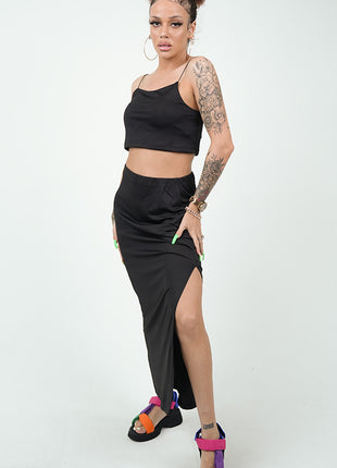 Ensemble Crop Top et Jupe Maxi Noir