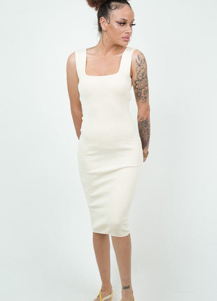 Robe Moulante Midi-Beige