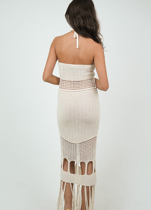 Robe Maille Crochetée-Beige